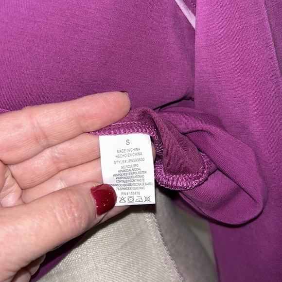 Sincerely Jules Small women’s long sleeve sweatshirt. Fuchsia w/ pink stripe - Picture 4 of 7